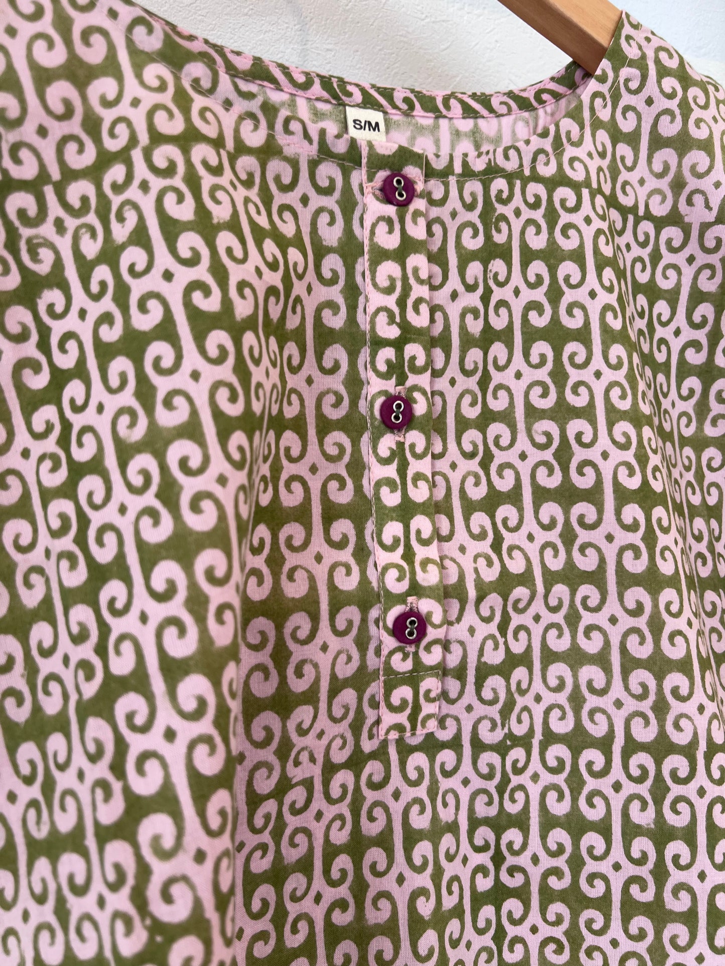 green and pink pattern hand block print lounge set with shorts