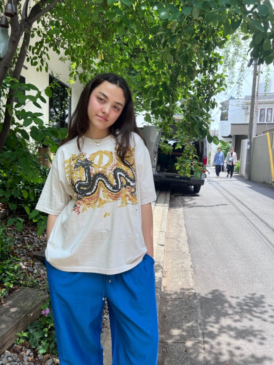 Japan exclusive: dragon print organic ecru relax fit t-shirt