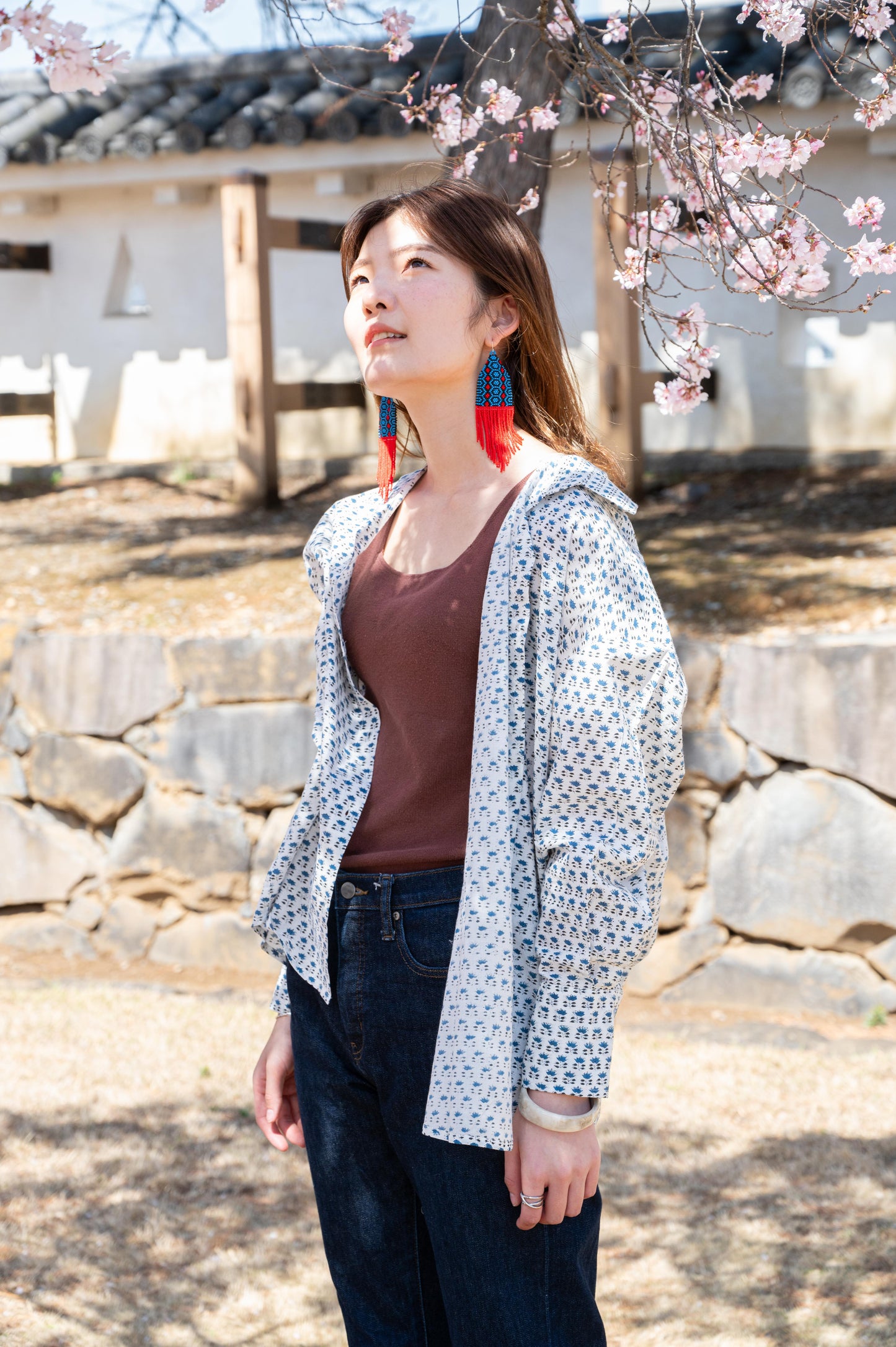 Sunday relaxed cotton handblock print shirt - blue lotus motif