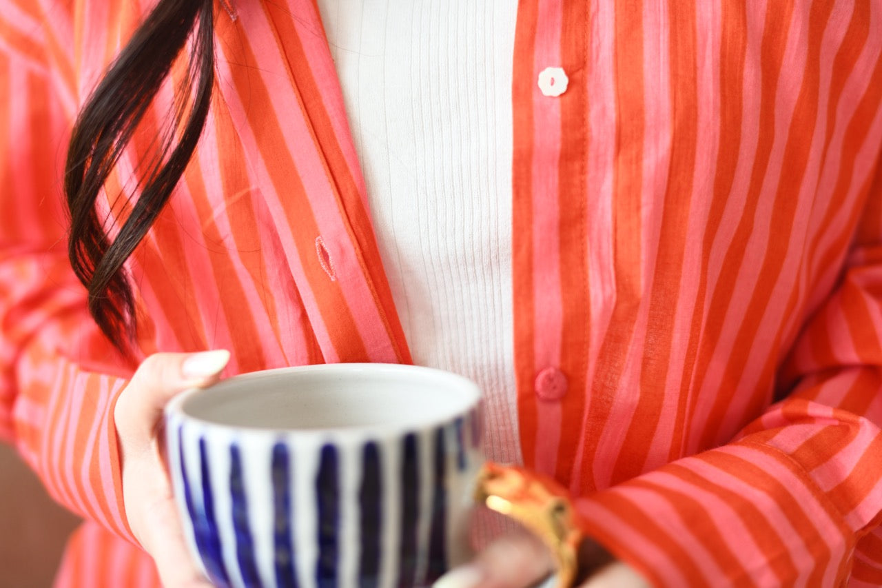 Sunday relaxed cotton shirt in red and pink stripes