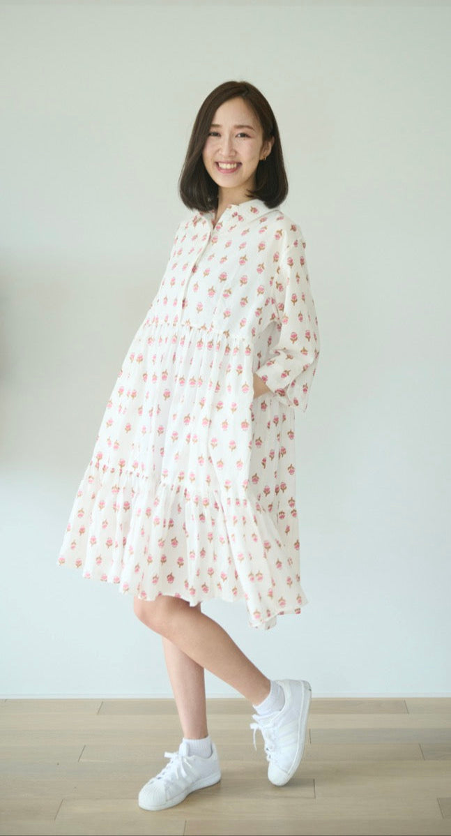 Sunshine tiered handblock print cotton dress – The Handmade Edit