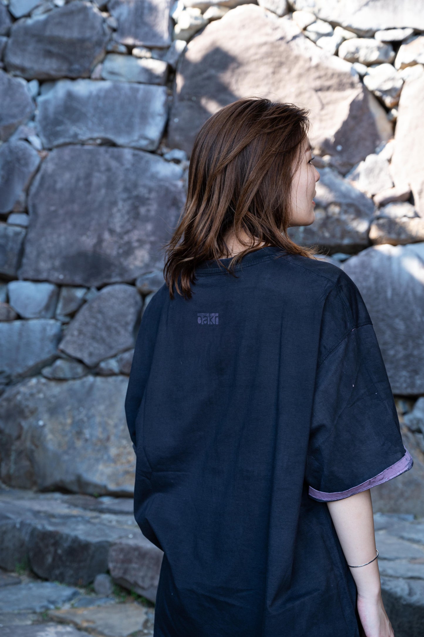 Pink neon skull head organic indigo relax fit t-shirt