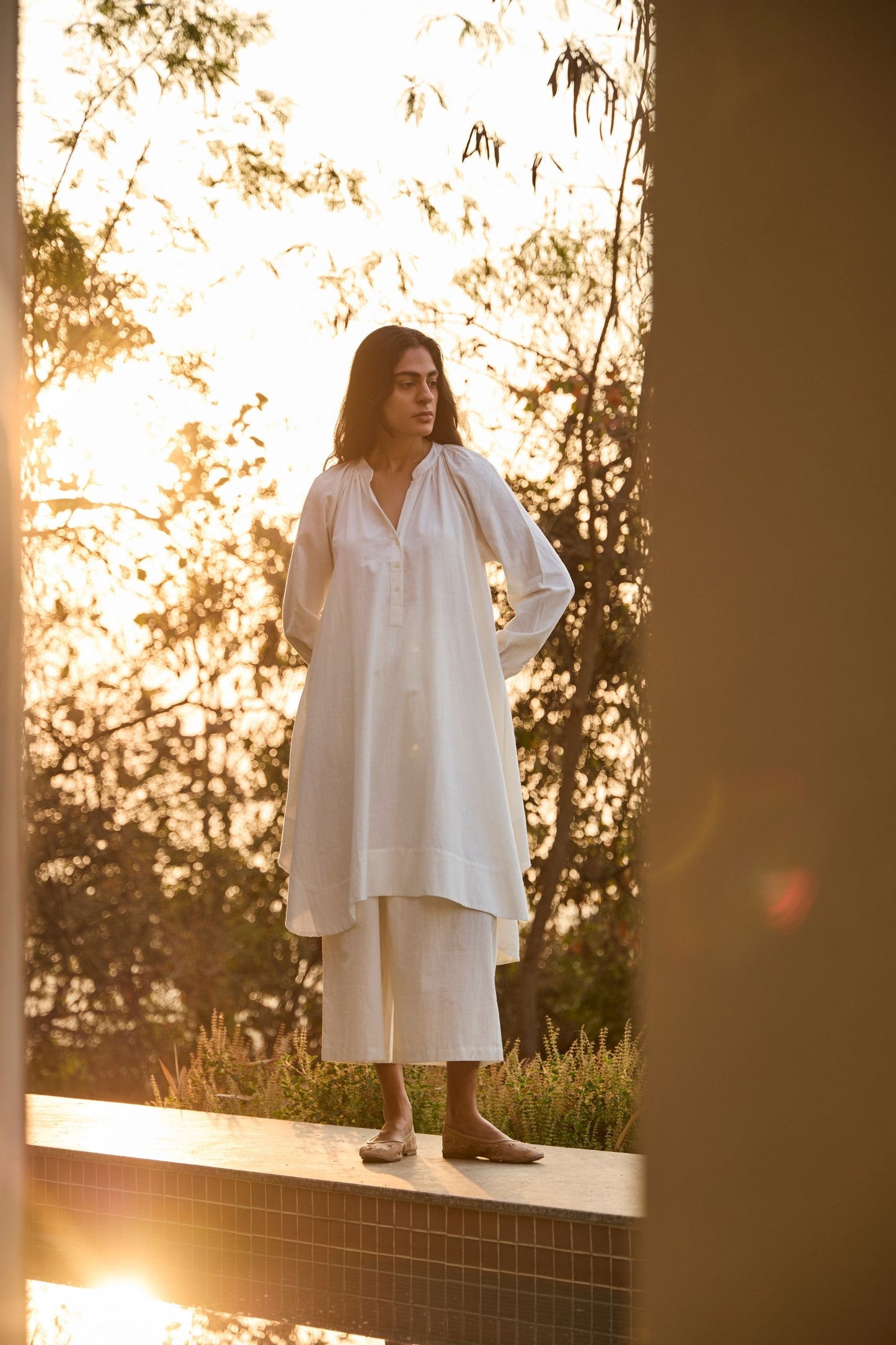 Woodstock white asymmetric khadi dress