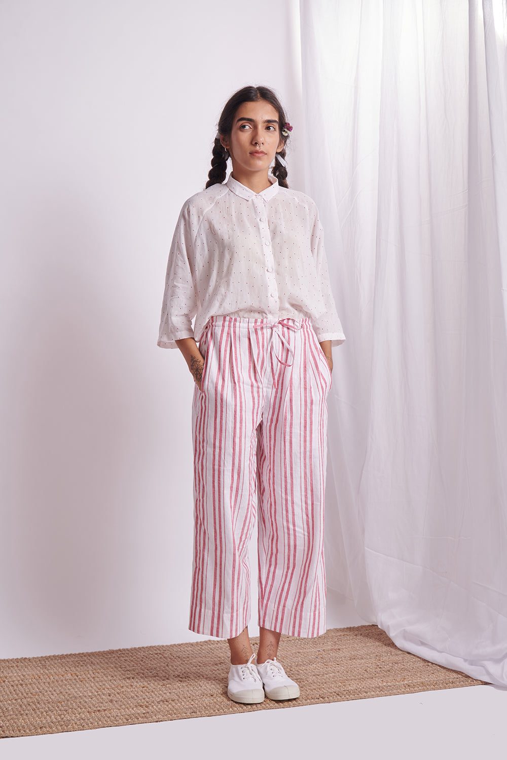 Smooth walker red striped khadi cotton pants
