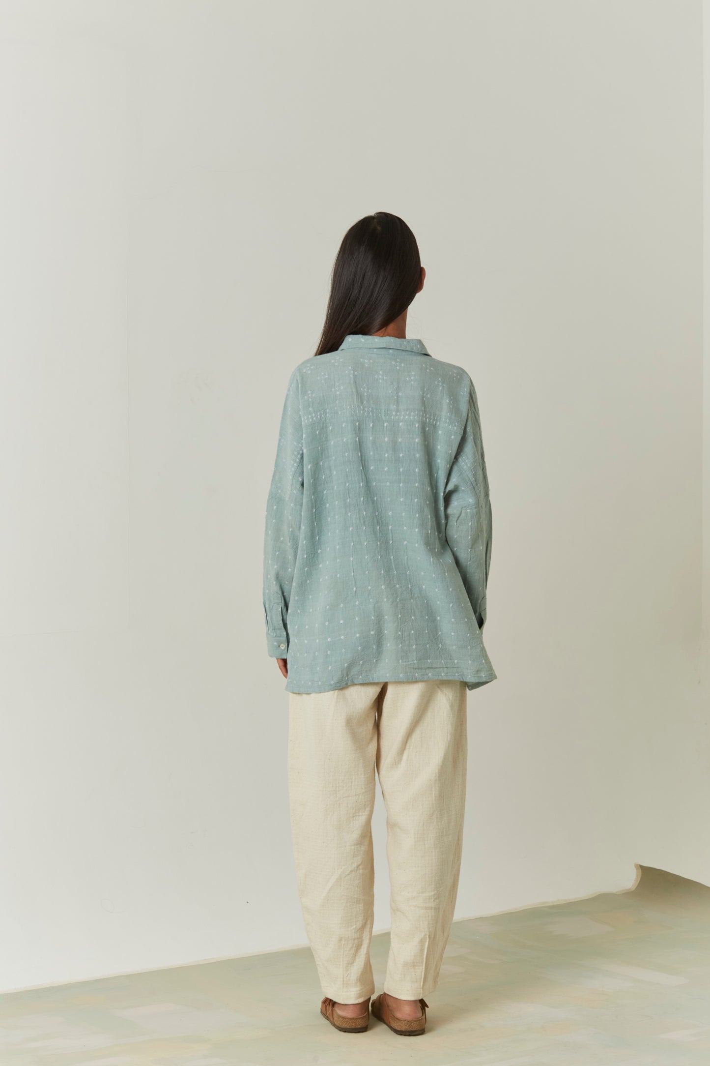 Contemporary Bandhani (tie-dye) Sage green shirt