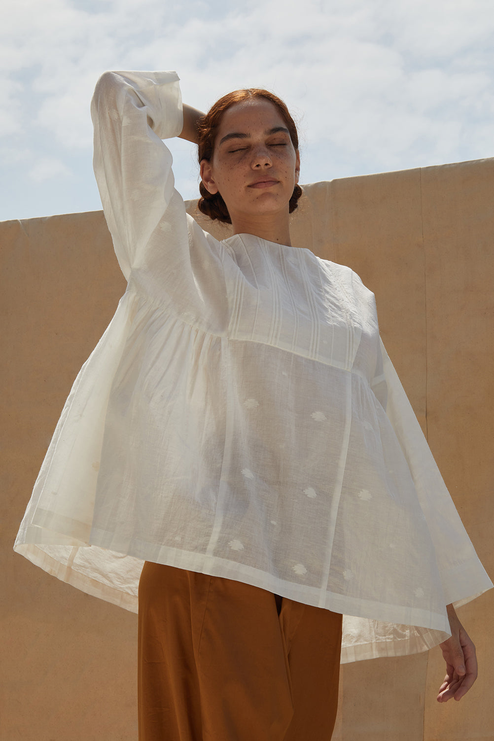 Jules Blanc handwoven jamdani cotton top