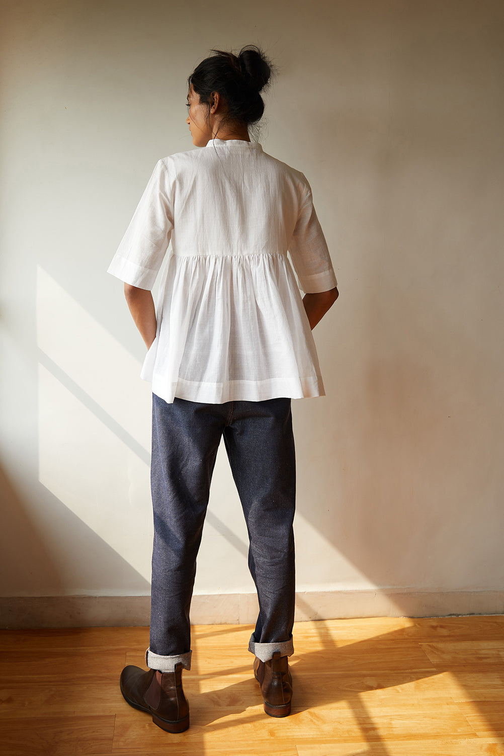 Timothee white fine khadi cotton fit and flare top