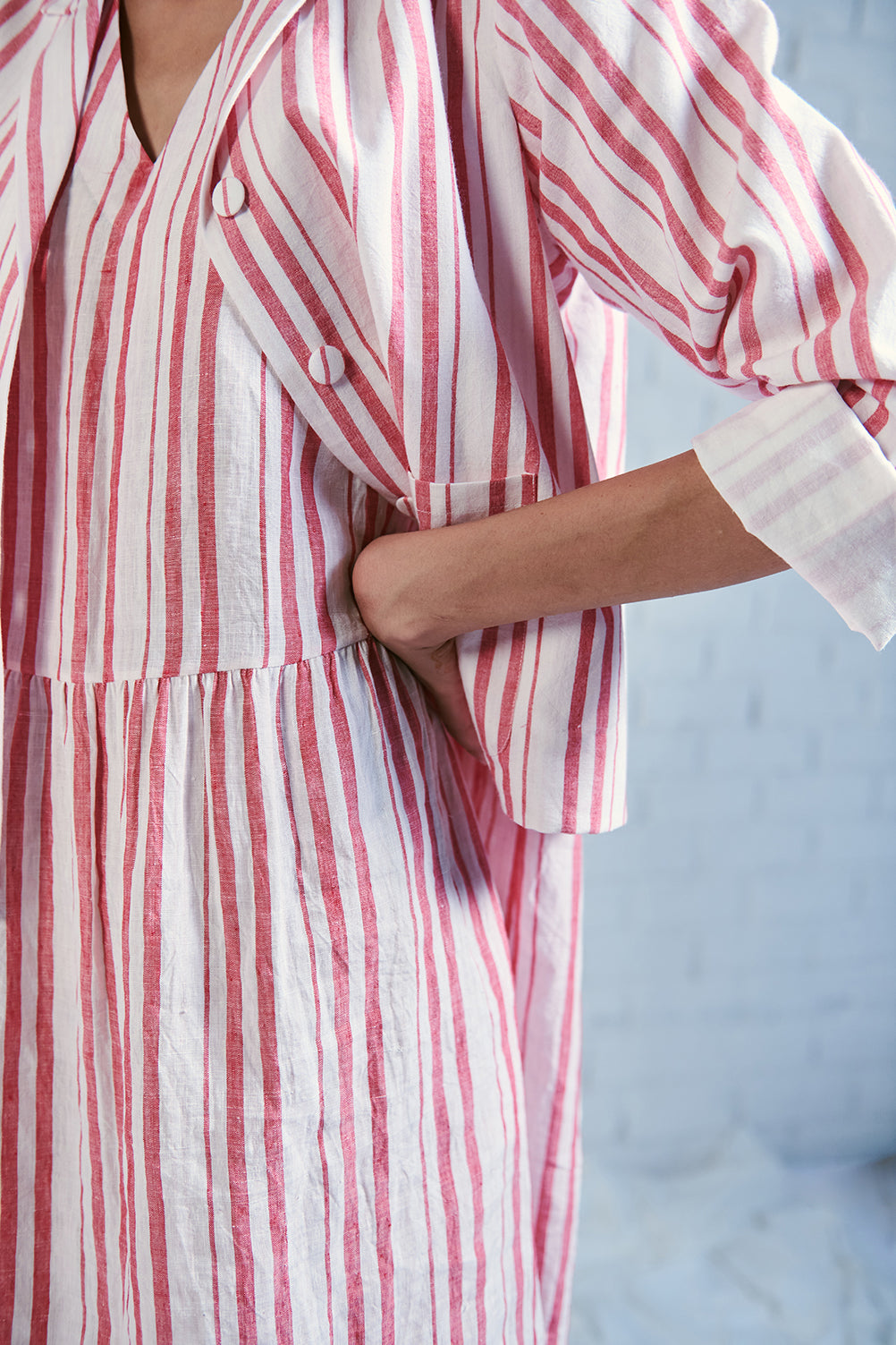 Red stripe khadi day dress