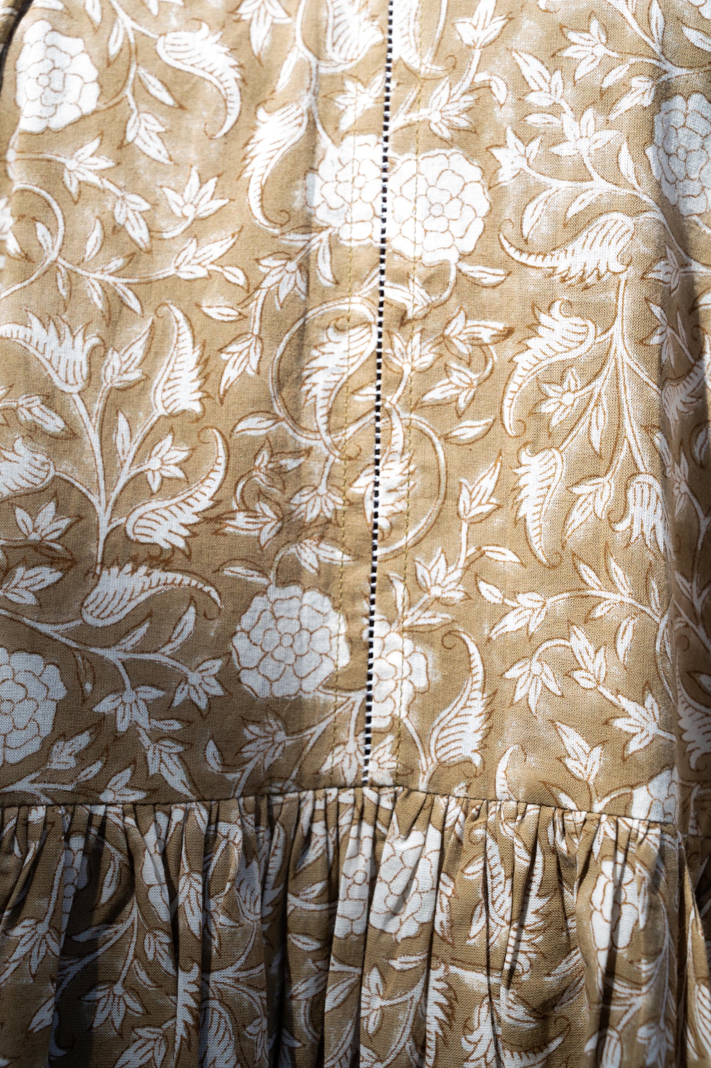 Summer breeze relaxed handblock print cotton dress - olive