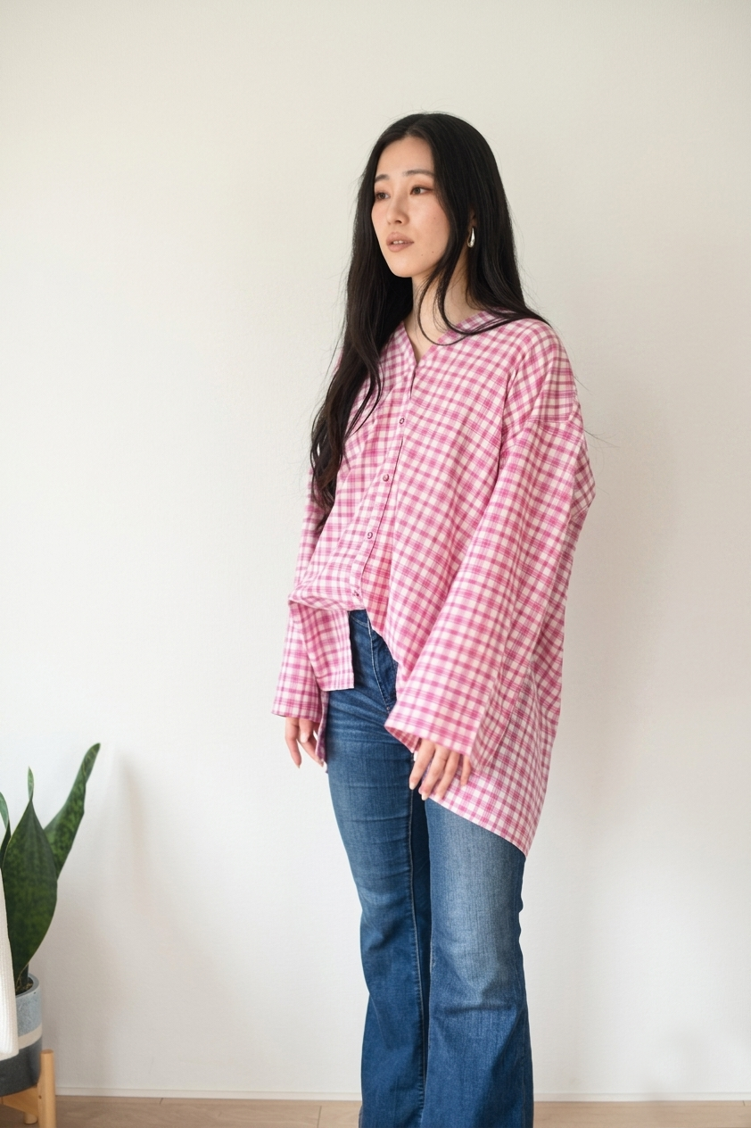 Drift away cotton shirt in pink check