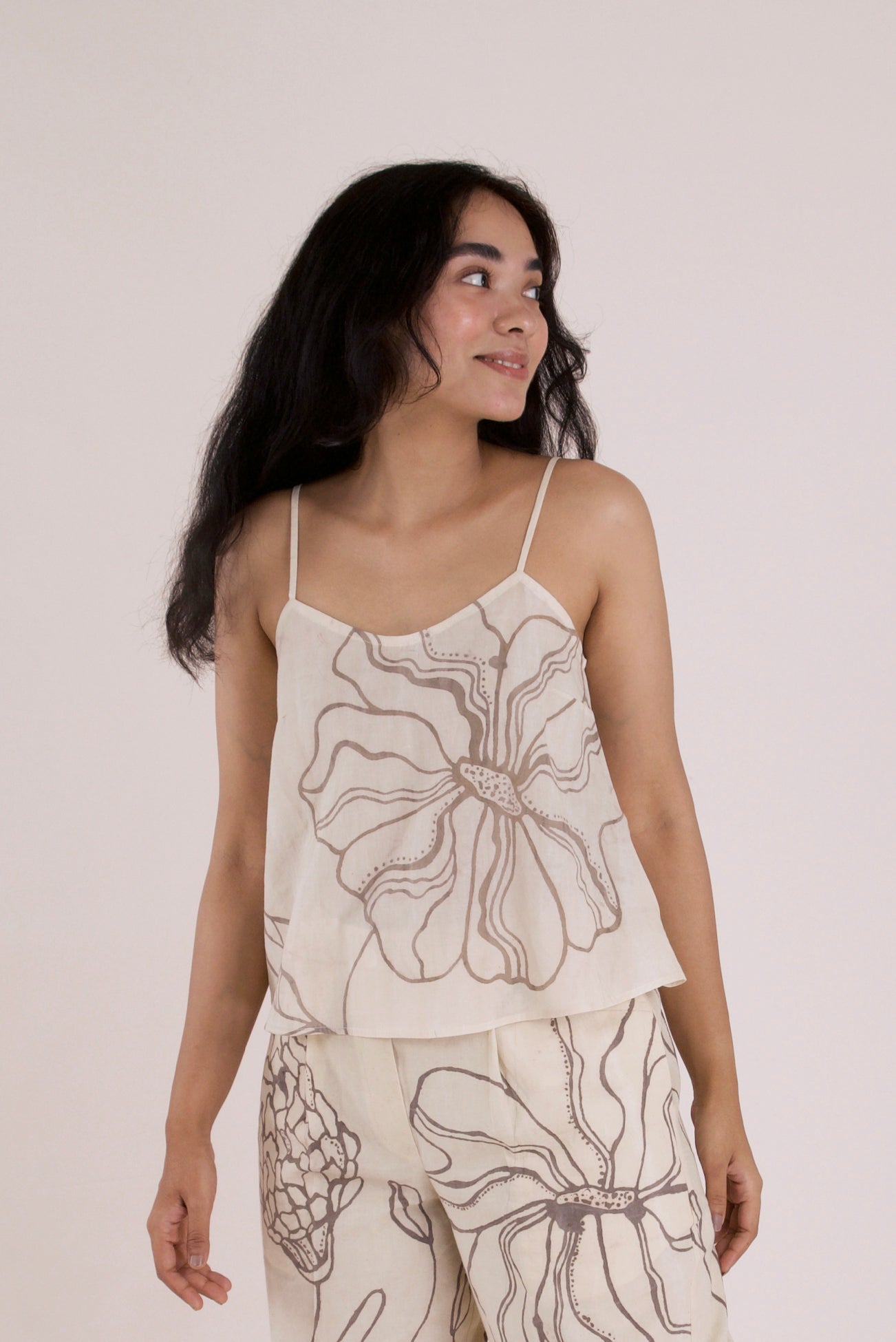Bloom hand painted off-white cotton slip top
