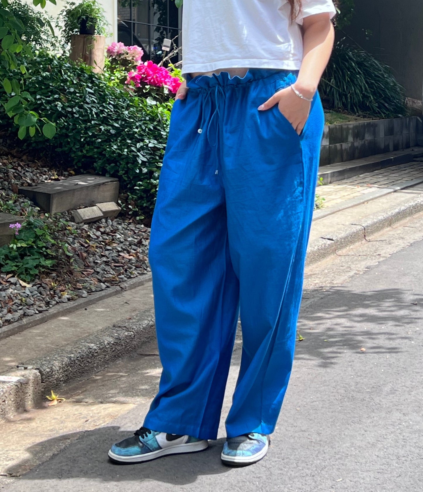 bright blue relax fit drawstring pants