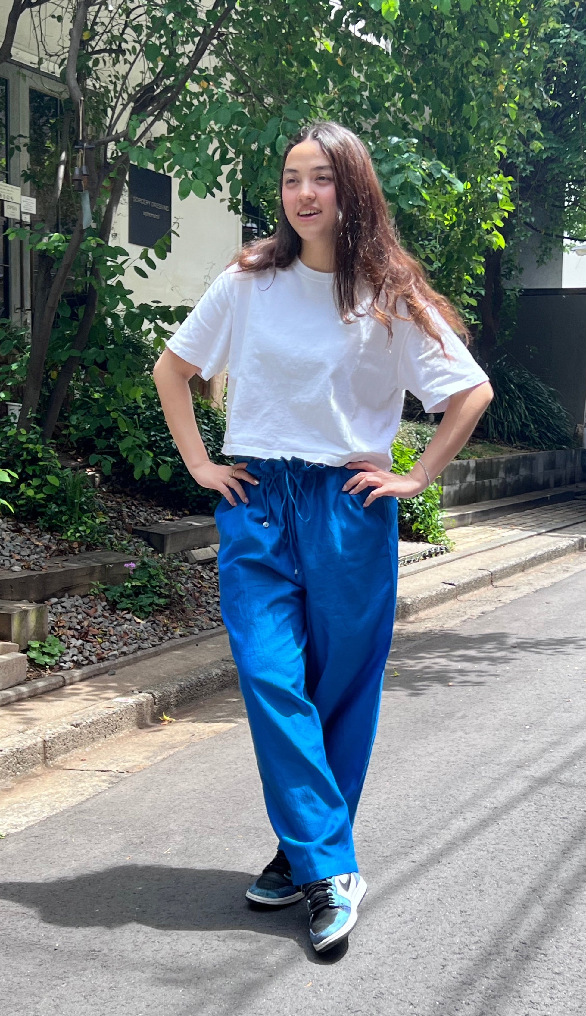 bright blue relax fit drawstring pants