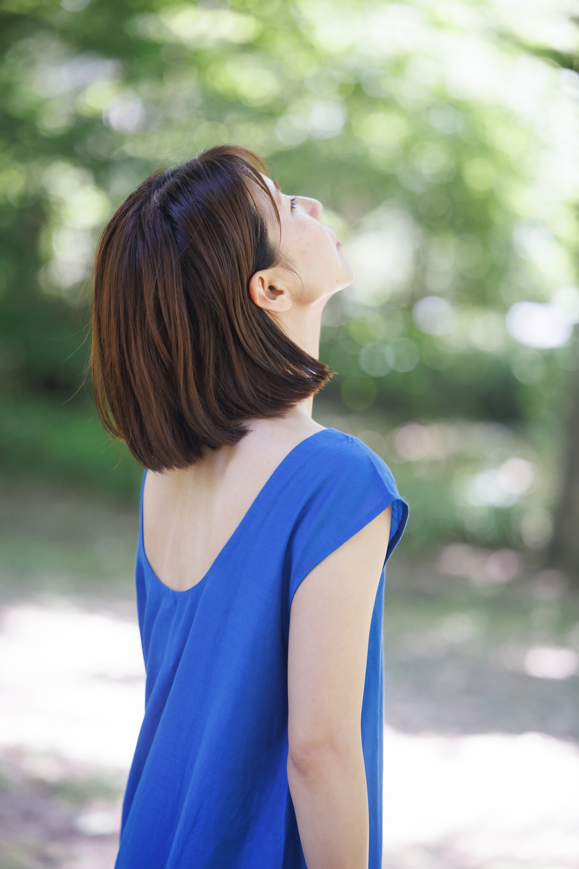 bright blue shift dress with tier hem and scoop back