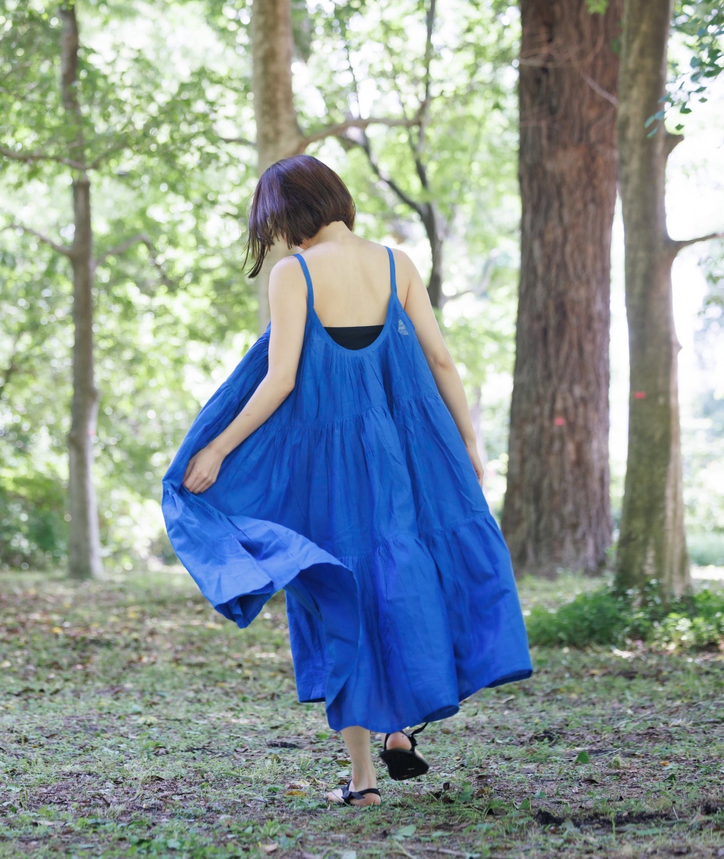 Pari royal blue three tier flare long dress