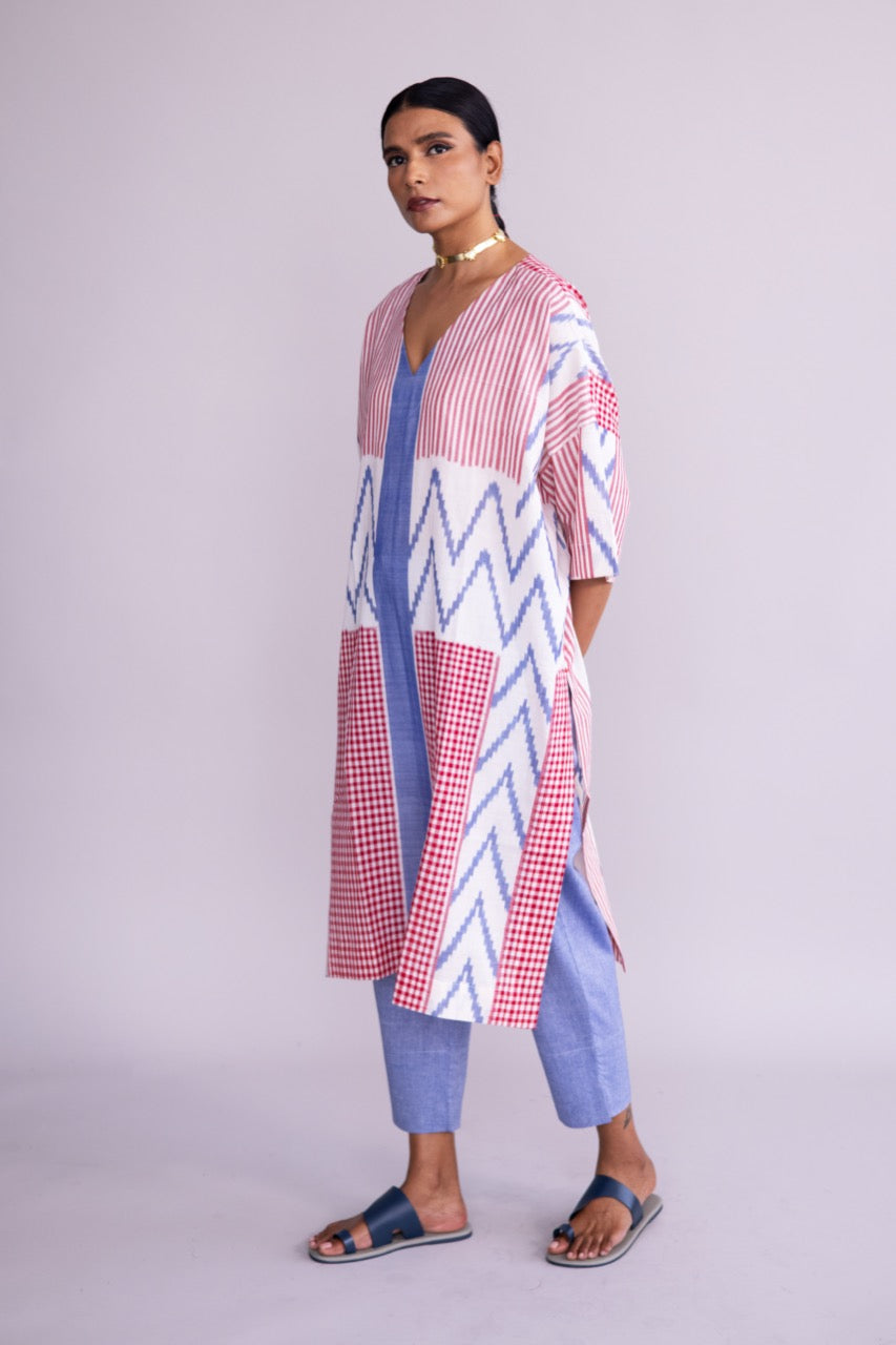 Contemporary style Ikat and stripes cotton kurta