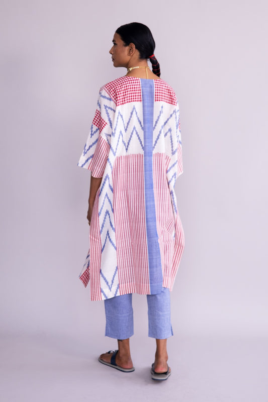 Contemporary style Ikat and stripes cotton kurta
