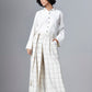 Off white checked pleated wide pants with belt