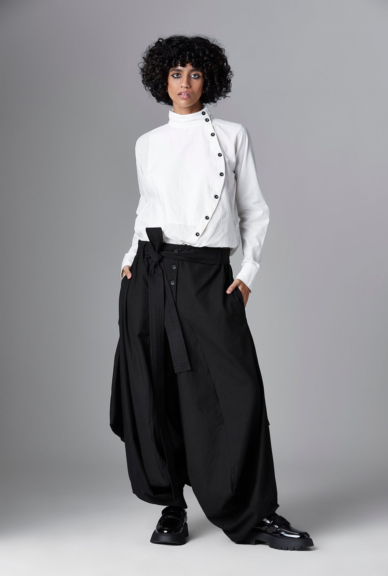 Black organic cotton deconstructed pants