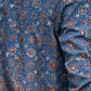 Hand block print. Ajrakh technique. HAnd made in India. Hand embroidered mirror work. Bomber jacket for women. Available in Japan. Blue