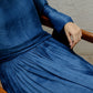 Deep blue linen silk flare skit. Available in Japan.