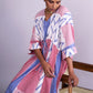 Drawstring kaftan style Ikat gingham cotton maxi dress