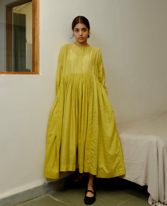 Avery golden yellow flare midi silk dress