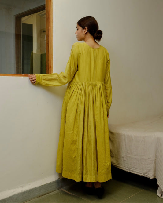Avery golden yellow flare midi silk dress