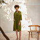 Spring sap green cotton shirt dress