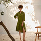 Spring sap green cotton shirt dress