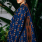 blue and rust wool cotton mix ikat weave wrap style top for women. Available in japan.