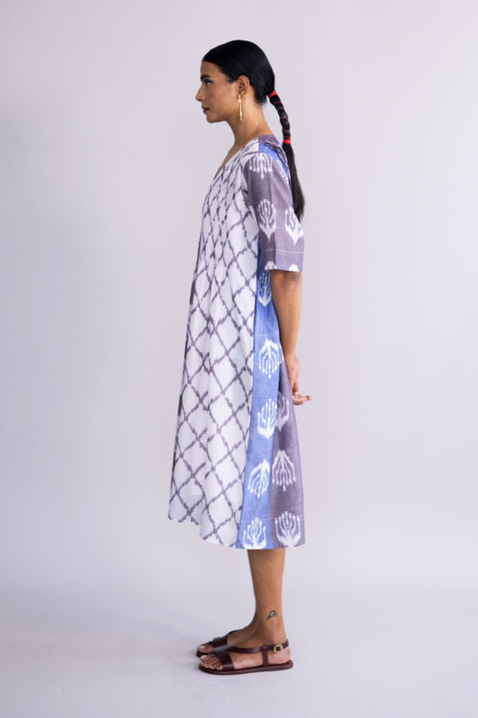 Pastel Ikat pleated cotton shift dress