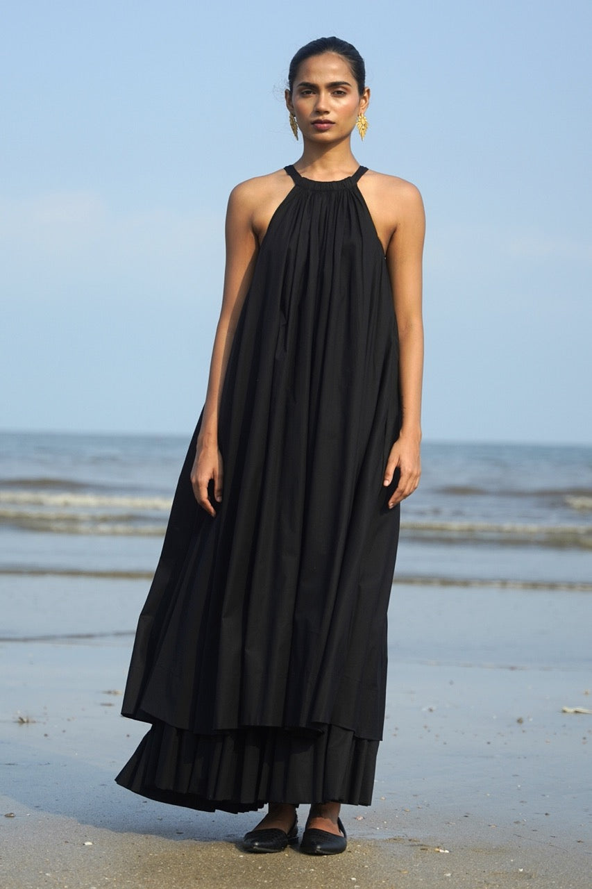 Abeer noir black cotton maxi dress