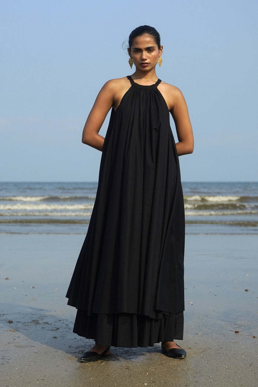 Abeer noir black cotton maxi dress