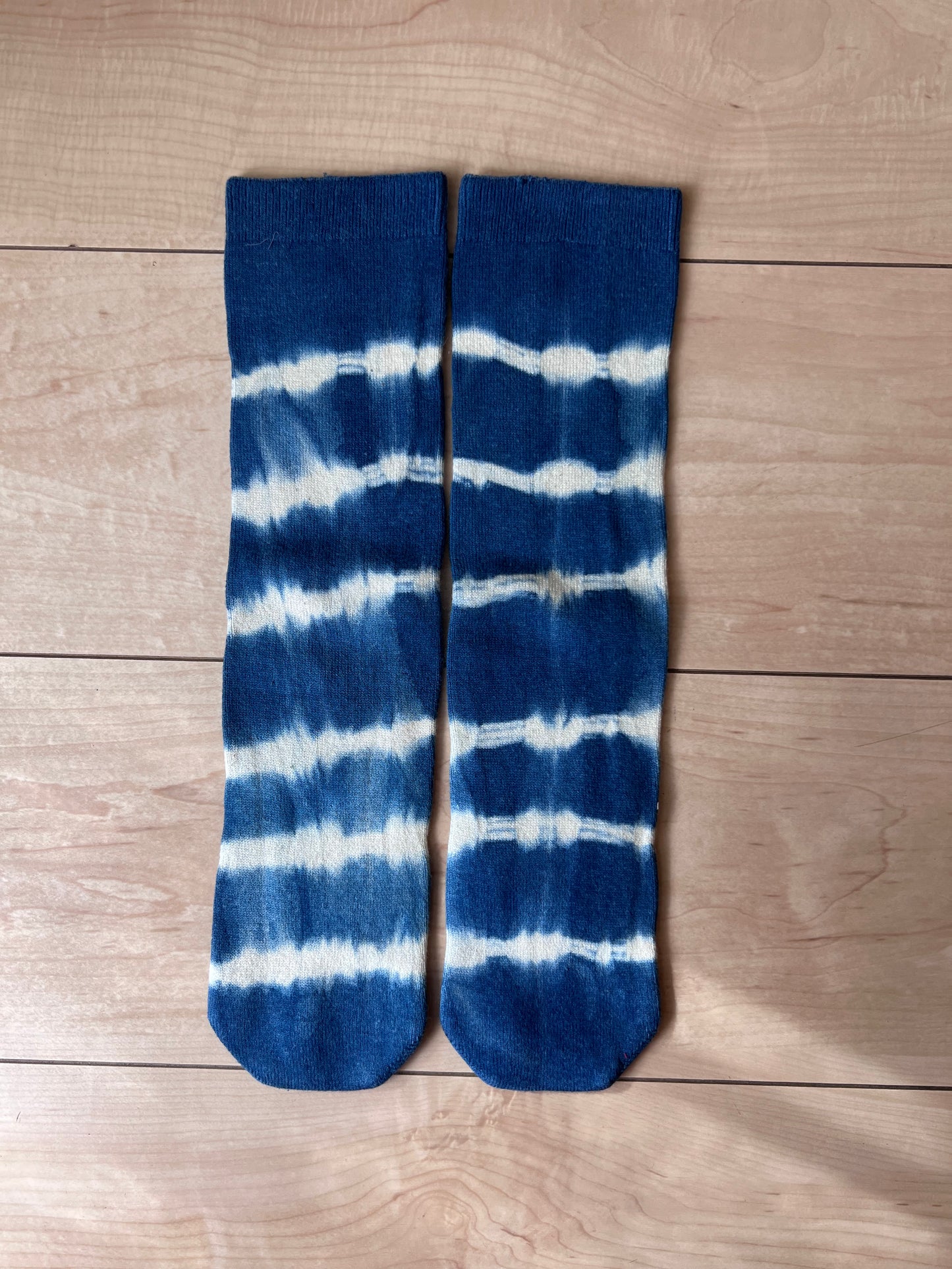 cotton crew socks in natural indigo shibori