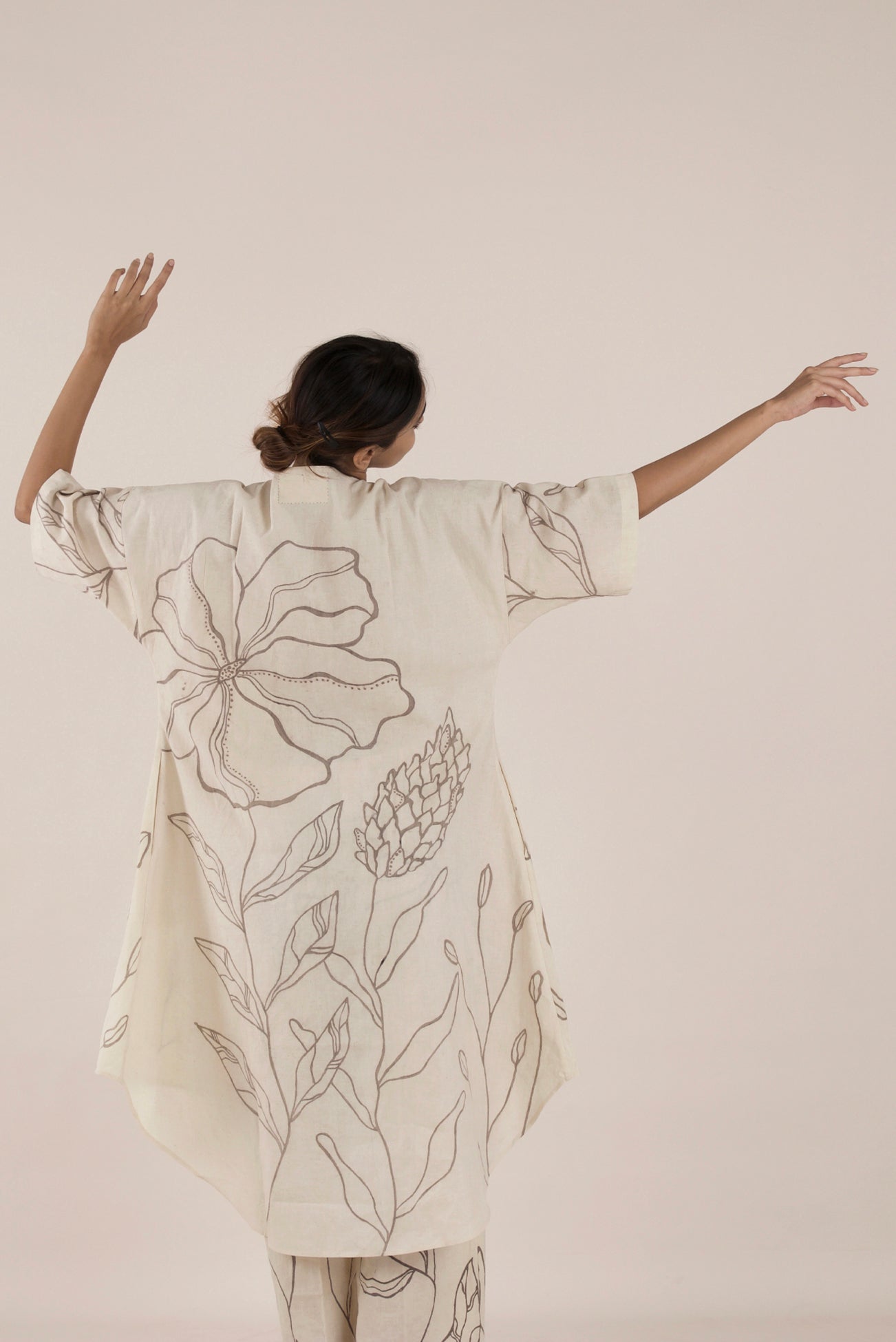 Bird hand painted off-white cotton tunic top