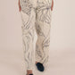 Flowers hand painted off-white cotton pants