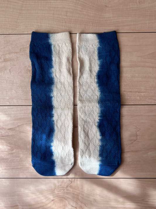 recycled cotton socks, with indigo natural dye half and half 