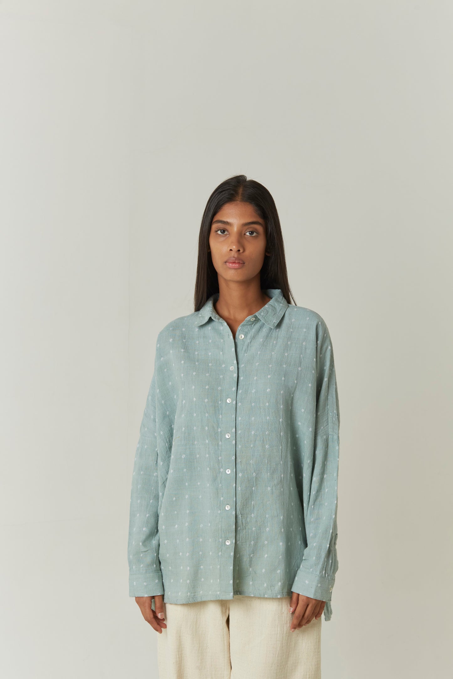 Contemporary Bandhani (tie-dye) Sage green shirt