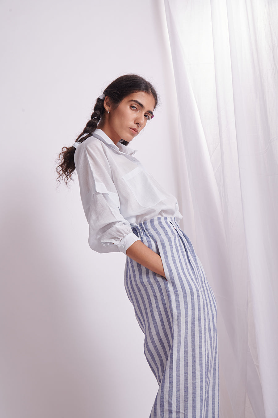 Blue stripe linen pants – The Handmade Edit
